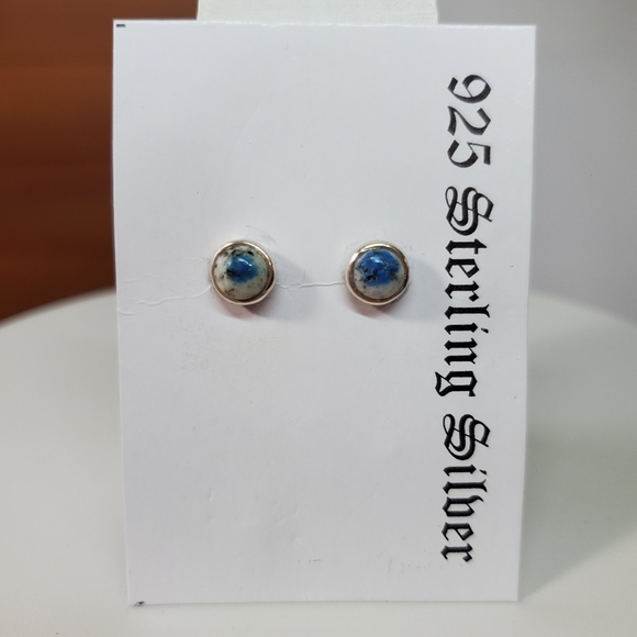 Silver Jeans Jewelry - Jasper 925 Earrings Sterling Silver Stud Post Blue White Evil Eye Round Stack